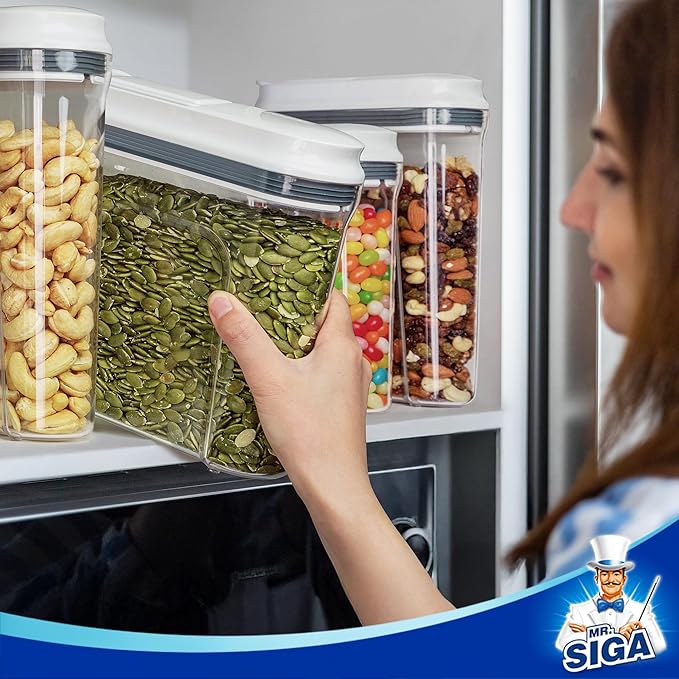 MR.SIGA Airtight Cereal Dispenser Set, Storage Containers for Dry Goods, Nuts, Beans, Snacks, BPA Free, 1.3 L / 1.37 Qt, Small, Clear, 2 Pack