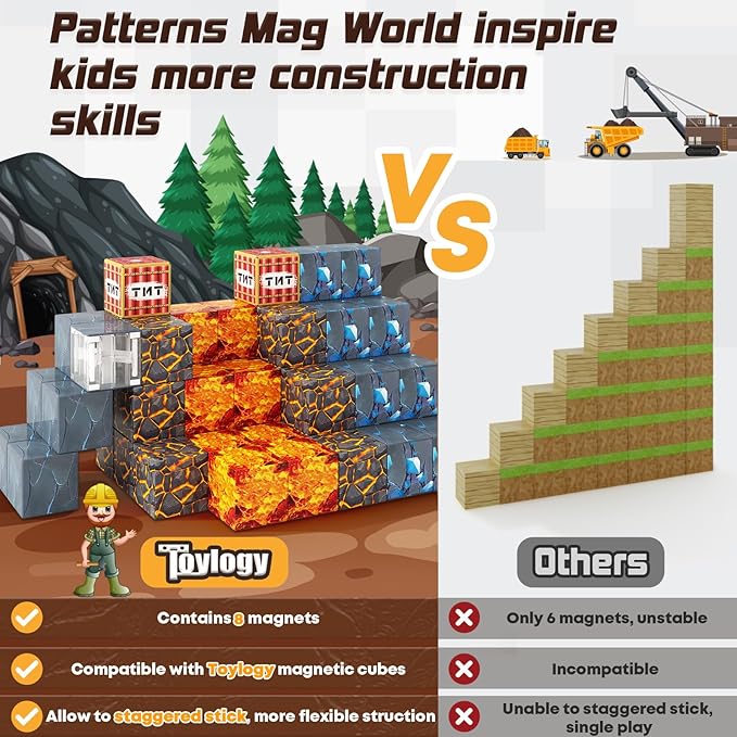 Magnetic Blocks-Build Mine Magnet World Pickaxe Edition Mine Pickaxe Caverns Kids Games Toddler Toys Magnetic Tiles for Boys & Girls Age 3-4 4-5 6-8, Sensory Outdoor Toys for Kids for 3+