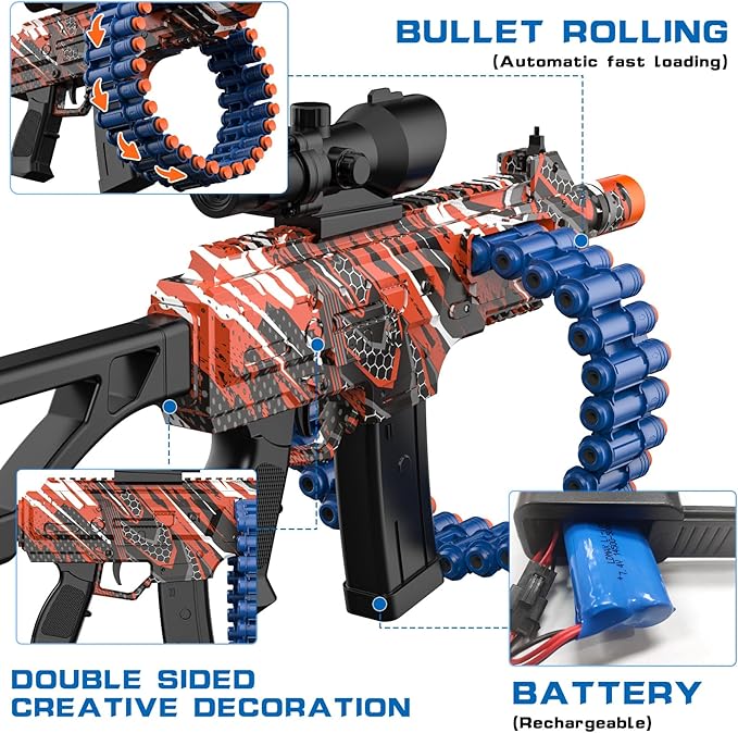 Electric Automatic Toy, JakMean Toy with 30 Dart Clips and 100 Foam Darts, Outdoor Shooting Games Toys for 6-12 Year Old Boys & Girls Adults, Presents for Birthday Xmas, Black-Red