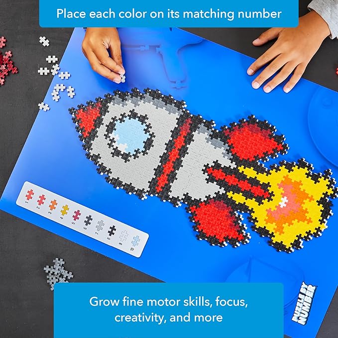 Plus Plus Puzzle By Number, 500 Piece Mini Interlocking Hashtag Color Blocks, 3D Pixel Art Kit for Kids - Rocket