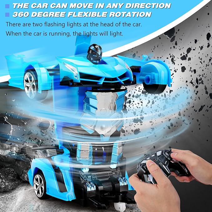 Remote Control Car Toys - Transforming RC Cars for Kids & Boys Toys - One Button Transformation and 360 Degree Rotating Drifting - Gifts for Boys and Girls (Blue)