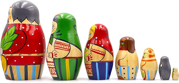 MATRYOSHKA&HANDICRAFT Matryoshkas Russian Nesting Dolls Folk Fairy Tale About Turnip Set 7 pcs