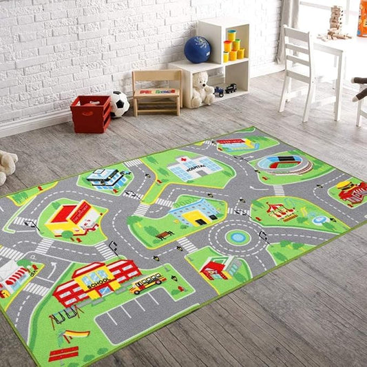 Booooom Jackson Car Rugs for Kids Toy Cars 31X59 Inch,Colorful Fun City Pretend Play - Toddler Car Track Rugfor Bedroom Playroom Non-Slip Backing
