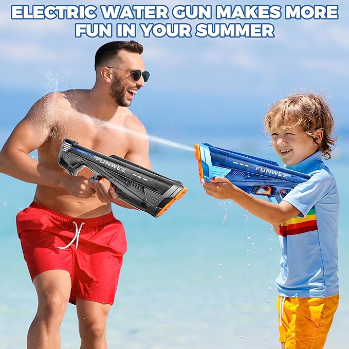 Electric Water Gun for Adults Kids, Powerful Automatic Squirt Gun, High Powered Shooting 100+ Times, Long Range, Auto Water Blaster, Outdoor Water Toy Game Pool (Transparent Black)
