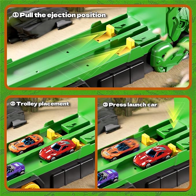 Toddler Car Truck Toys Gifts for 3 4 5 Years Old Boys, Dinosaur Transport Truck Cars Tracks Toys with 12 Pcs Die-Cast Cars, Transforms into Dino, Toy Gifts for 3 4 5 6 Year Old Boys