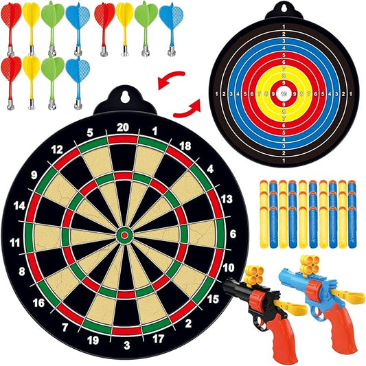 Magnetic Dart Board for Kids, Double-Sided Dart Board Set with 2 Toy Guns, 32 Dart Bullets, Excellent Indoor Game and Party Games, Magnetic Dart Board Game Toys Gifts for Kids Adults Boys Girls