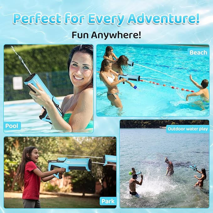 Electric Water Gun with Auto-Suction, 32FT High-Power Spray & IPX7 Waterproof Nozzle