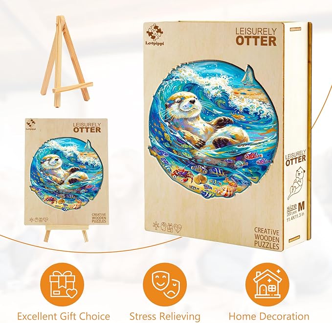 Wooden Puzzles for Adults, Wooden Jigsaw Puzzles for Adults Kids, Leisurely Otter Unique Shaped Wood Puzzles Adult, Creative Birthday Gifts for Friends Family Game (8.5 * 8.3n 100pcs)