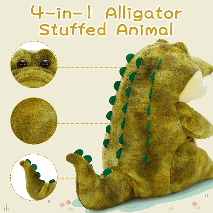 MorisMos Crocodile Stuffed Animal with 3 Baby Inside, 13.7" Stuffed Crocrodile Plush Toy, Mommy Alligator Stuffed Animal with 3 Baby Toys, Stuffed Alligator Plush for Boys & Girls Birthday Gift