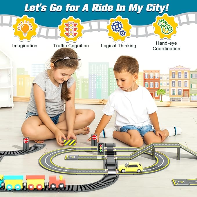 Magnetic Tiles Road Cars Toys Magnetic Building Blocks Boys Toys Road & Train Track Expansion Pack Magnetic Building Blocks Construction Toys Kids Toys for Ages 3-12 Boys Girls Building Toy