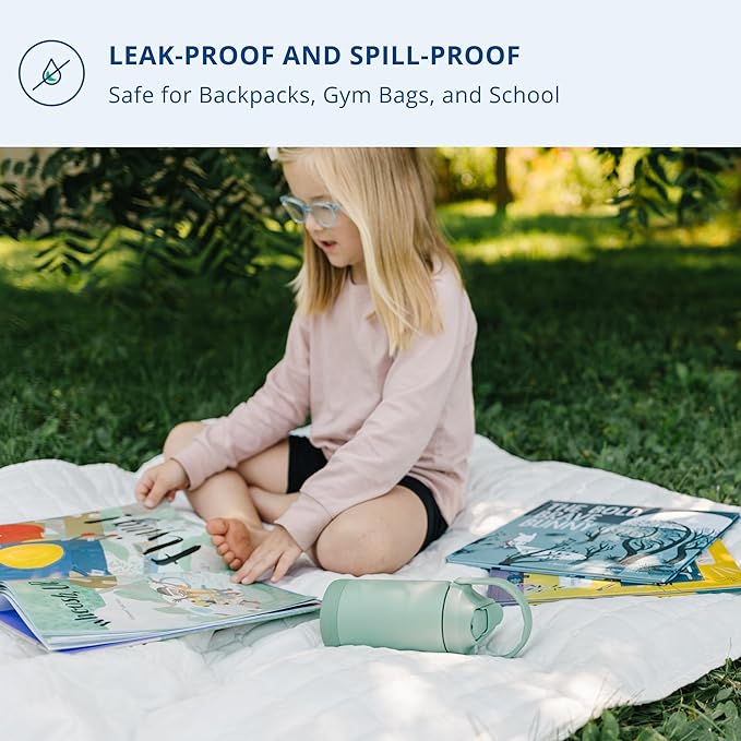 Re-Play 12 oz Water Bottle for Kids - Vacuum-Insulated Stainless Steel Tumbler with Flip-Straw, Silicone Base and Handle - Spill and Leak-Proof Design, Dishwasher and Freezer Safe, True Blue