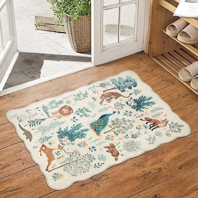 Lahome Jungle Cute Bathroom Rug, 2x3 Washable Kitchen Rug Small Rugs for Bedroom Non Slip Door Mat Indoor Entrance Ultra-Thin, Throw Entry Rugs for Sink Foyer (Beige, 2'x3')