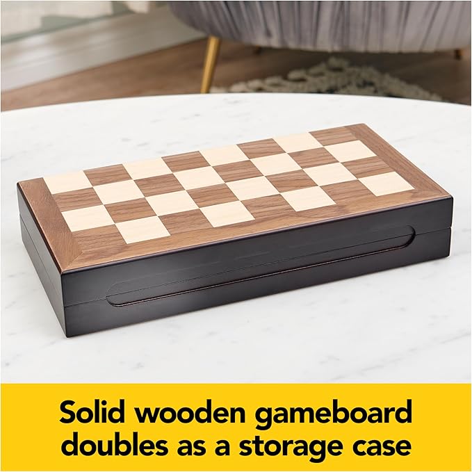 Legacy Deluxe Chess & Checkers Set, Classic Two Player Game Includes Folding Board with Solid Wood Playing Pieces, for Kids and Adults Ages 8 and up