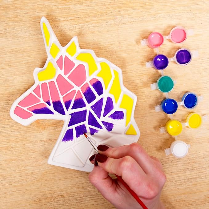 Creative Roots Mosaic Butterfly, Unicorn, & Heart Stepping Stone, Includes 7-Inch Ceramic DIY Stepping Stone & 6 Vibrant Paints, Paint Your Own Stepping Stone for Kids Ages 8+ (Pack of 1, 3 count)