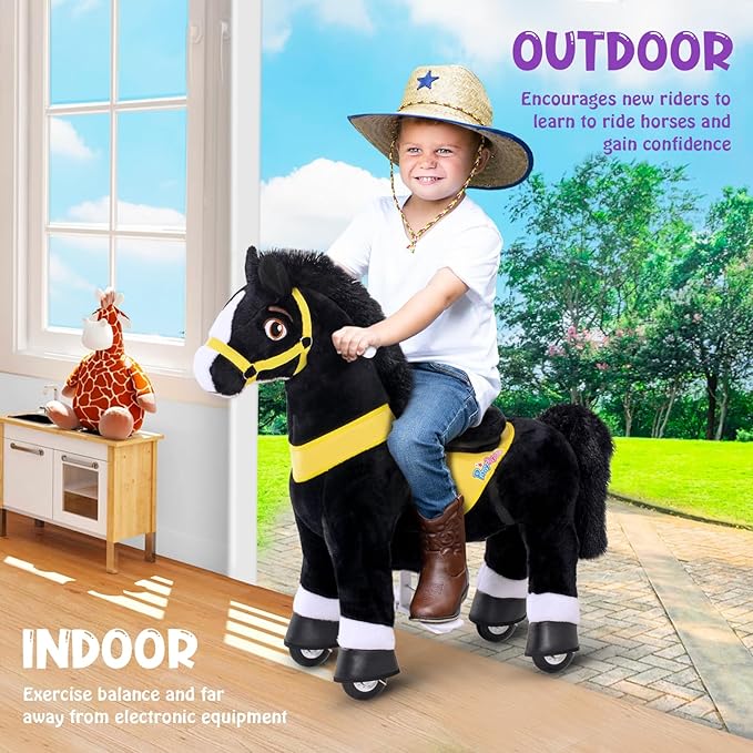 PonyCycle Pony Cycle 4-7 Ride on Pony Toy Spring Rocking Horse Riding Toy Essential Model E (35.4" Height/Size 4) Horse Rider Ride on Toys Bouncy Animals Toddlers Spirit Riding Horse Black E438
