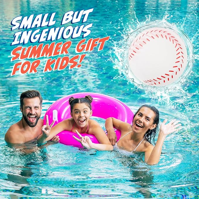 4Pcs Water Skipping Balls for Pool Play(Baseball Theme), Water Pool Beach Swim Toys for Kids Ages 4-8, 8-12 and Adults, Include 2 Balls and 2 Discs