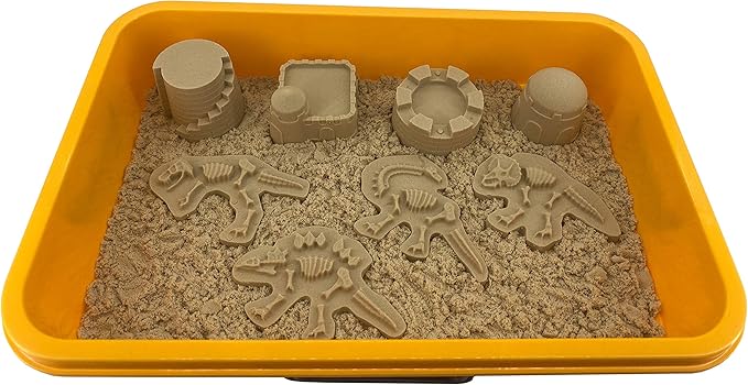 INvench Construction Dinosaur Play Sand Set - 38 Pieces Sensory Bin Sand Kit Include 2 lbs Magic Sand, Construction Vehicle, Dinsoaur Figures, Dinosaur & Castle Molds for 3 4 5 Year Old Toddlers Kids