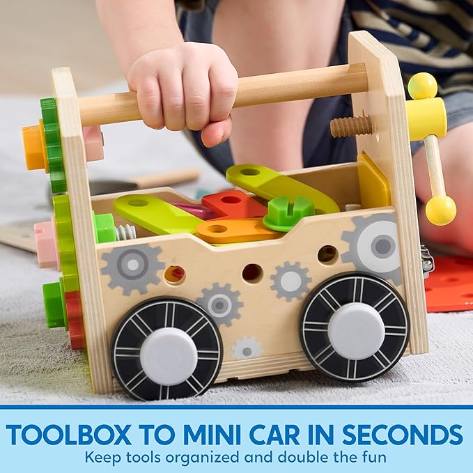 SYNCFUN Kids Tool Set, 51 PCS Wooden STEM Educational Tools for Boys and Girls, Montessori Toys for 3 4 5 6 Year Old, Learning and Construction Toys for Toddlers, Birthday Gift