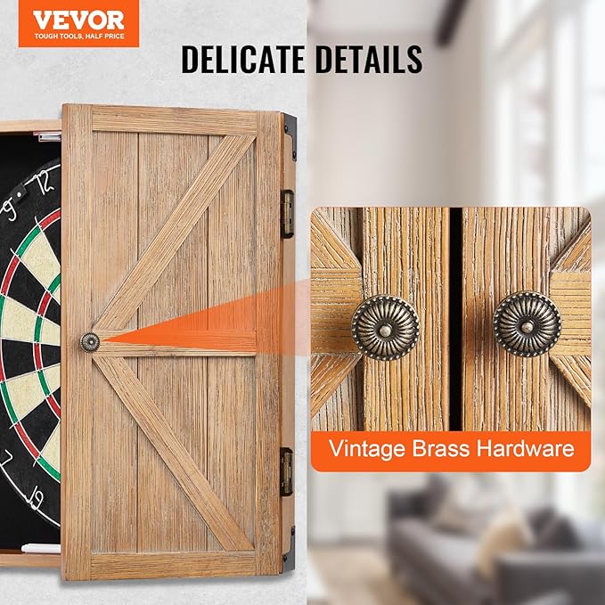 VEVOR Dart Board Cabinet Set, Multiple Styles Ready-to-Play Bundle Official Size, Steel Tip Dart Hideaway Cabinet, Features Easy Assembly, Complete with All Accessories, Perfect for Cricket Games