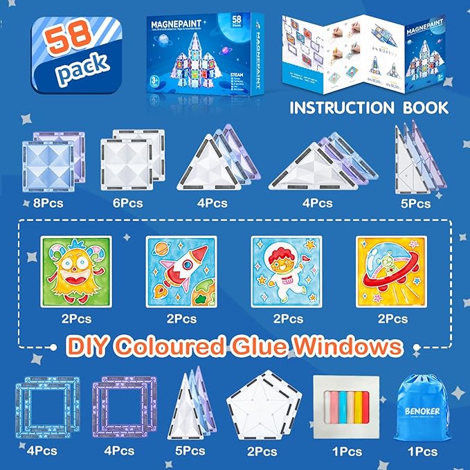 Magnetic Tiles Building Blocks, DIY Colorful Glue Gel Graffiti Painting Magnet Building Sets,STEM Educational Toys for Kids Compatible with Other Magnetic 3D Building Blocks