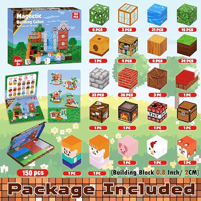 Goody King Magnetic Building Blocks|150PCS Magnetic Building Cube Game, Constructions Toys for Boys & Girls Age 3-4,5-8 9 10,STEM Montessori Stacking Toy, Sensory Tiles Birthday for Toddlers