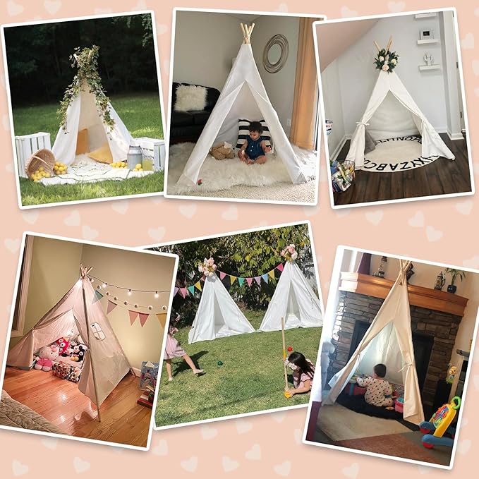 wilwolfer Kids Teepee Tent for Girls or Boys with Carry Case, Foldable Play Tent for Kids or Toddler Suit for Indoor and Outdoor Play, Protable Kids Playhouse Children Tent(Mat not Included)