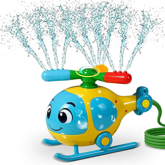 Helicopter Water Sprinkler for Kids, Spinning Outdoor Lawn Toy for Summer Fun, Backyard, Pool, Garden & Birthday Party Play, Ages 3-12, Easy Setup Water-Powered Sprinkler