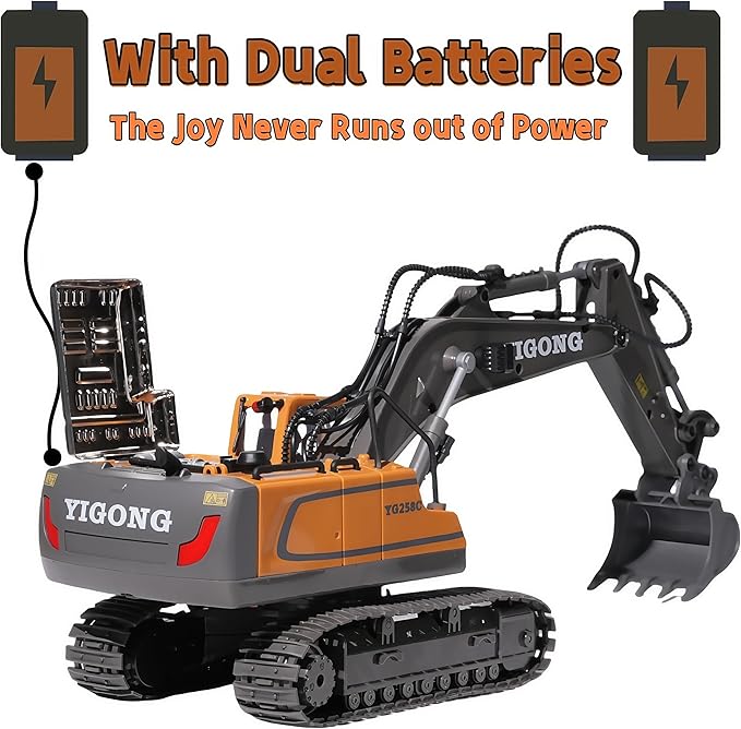 RC Excavator with Lights and Sound, 11-Channel Remote Control Heavy Equipment Toy Construction Vehicles Toys for Adults Kids Boys Ages Year 3 4 5 6 7 8 9 10 11 12 13+