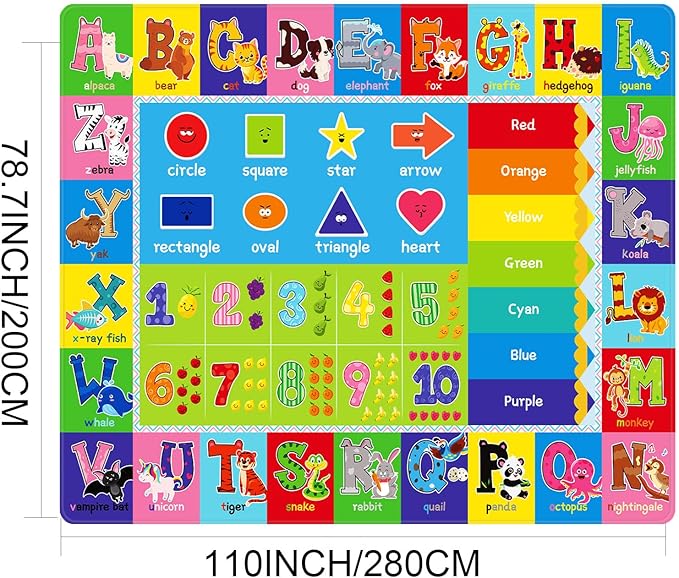 Kids Play Rug for Playroom, ABC Educational Area Rug, Toddler Baby Play Mat, Alphabet Animal Soft Non-Slip Kids Rug Carpet for Boy Girl Bedroom (110X78.7 INCH Green)