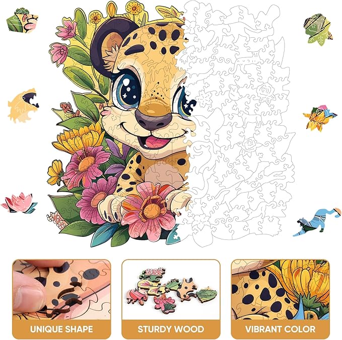 Wooden Jigsaw Puzzles-Litter Tiger,200pcs,Medium 16.8x16.8in,Wooden Puzzles for Adults,Unique Shape Animal Adult Puzzles,Irregular Wood Puzzles Best Gift for Adults and Kids Family Game