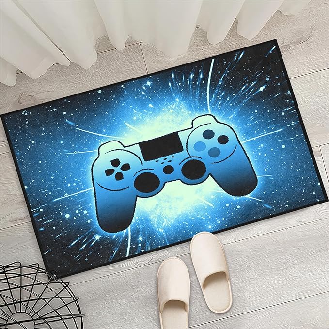 Gaming Rug for Gamer Game Room Boys Gamer Theme Carpets, Blue Galaxy Game Loading Gamepad Printed Floor Rugs for Bedroom Living Room Mat Sofa Mats,2'×3'