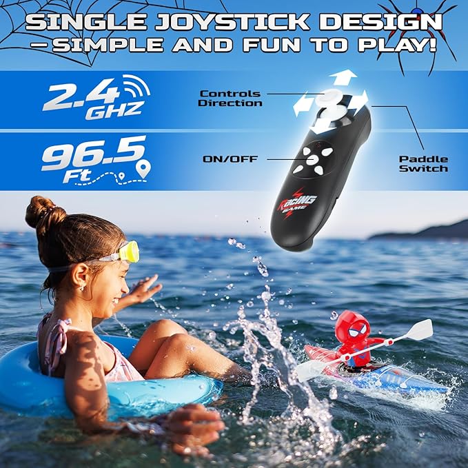 DEERC Mini RC Boat,Remote Control Spider Kayak Boat Pool Water Toys for Kids with Light,Lake,Bathtub,Summer Outdoor Water Toys Gift for Kids Boys Ages 4-8