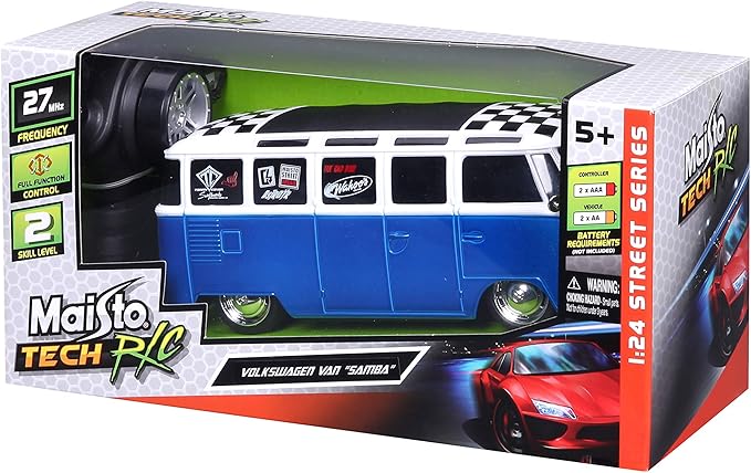 Maisto 1:24 RC VW Van Samba 2.4GHZ Remote Control Vehicle, White/Blue (81529-00000009)