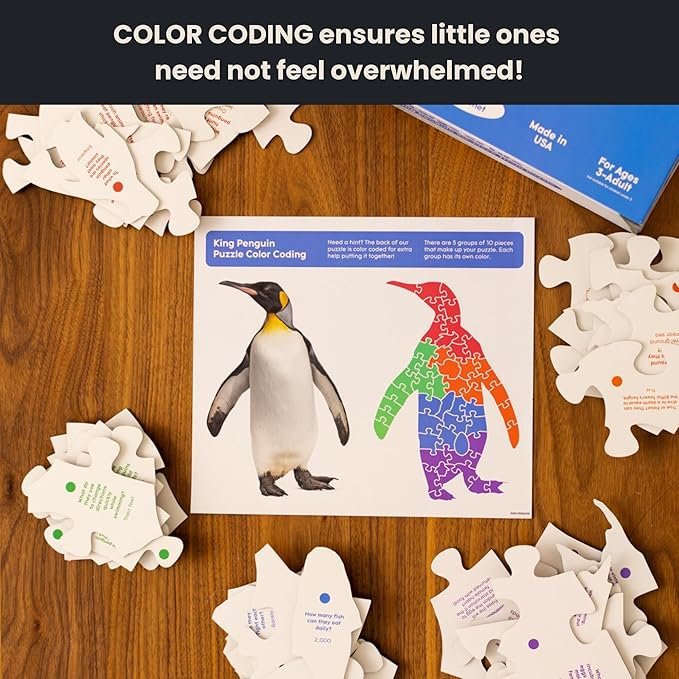 50 Piece Trivia Floor Jigsaw Puzzle - Life Size King Penguin - Educational Trivia On Each Piece – Fun Gift for Kids Enjoyable for Adults, Ages 3+ XL Puzzle Size Assembled 24" x 36" - Made in USA