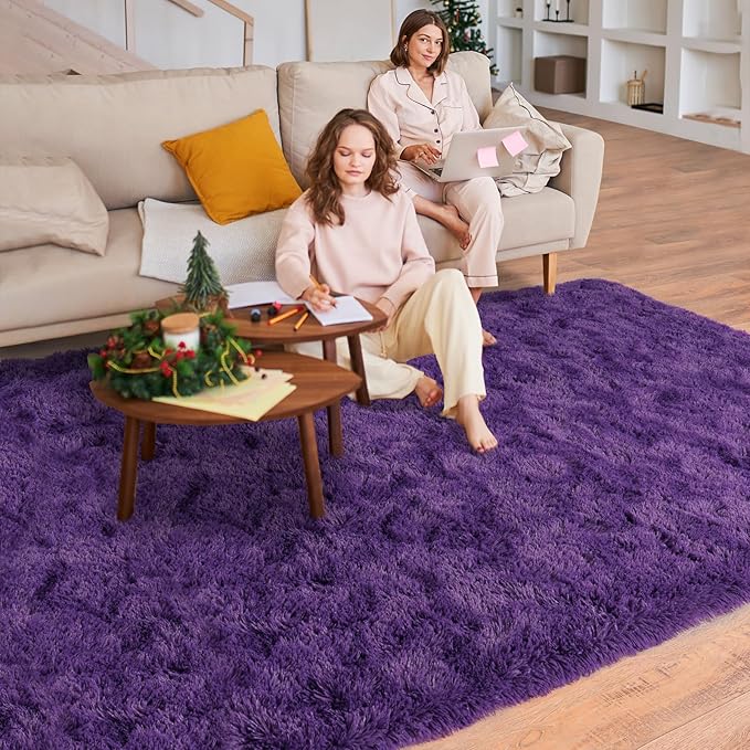 Super Fluffy Rug for Bedroom, 4x6 Feet, Modern Shag Purple Area Rugs, Soft and Cozy Plush Carpet for Kids,Girls Boys and Teens Decorations for Living Room Dorm Nursery Classroom, Purple