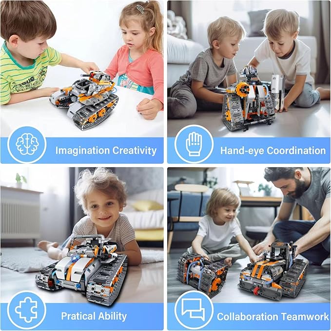 5 in 1 STEM Building Toys with LED Light, APP & Remote Controlled Cars Building, Robot/Tank/Bulldozer 552 Pcs, DIY Rechargeable Building Kit for Boys Girls, Science Learning Gifts for Age 6-12+ Year