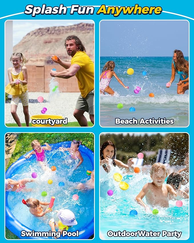 SOPPYCID Reusable Magnetic Water Balloons, Silicone Self-Sealing Balls, Quick Refill Soft Bombs for Outdoor Summer Splash Party, Fight Game 12Pack