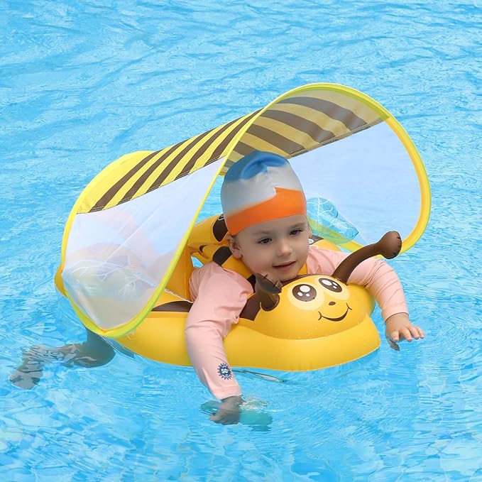Free Swimming Baby Inflatable Baby Pool Float Ring Size Improved Bumble Bee Toddler Swim Trainer for Age of 3-36 Months (Yellow, Large)