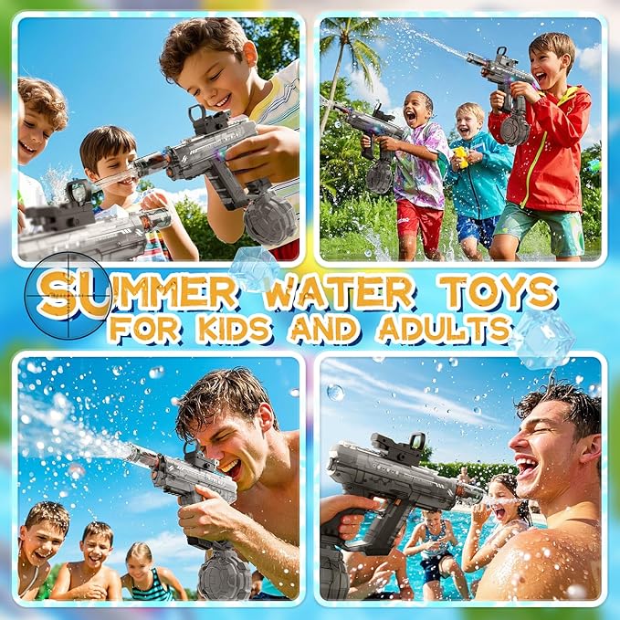 Electric Water Gun for Adults and Kids, Light Up Automatic Squirt Gun Watergun, 800CC Large Capacity, 26-33 FT Long Range, Summer Outdoor Beach Pool Party Toy Gift