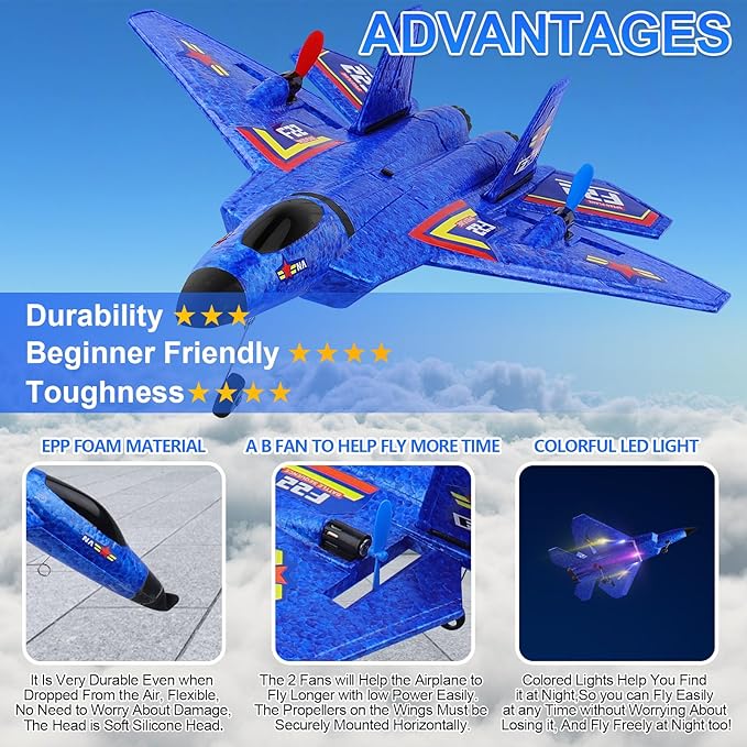 F22 RC Plane, Remote Control Airplane, 2.4Ghz Ultra Long Endurance Raptor RC Fighter Jet Toy Airplanes for Kids Beginners Boys Girls
