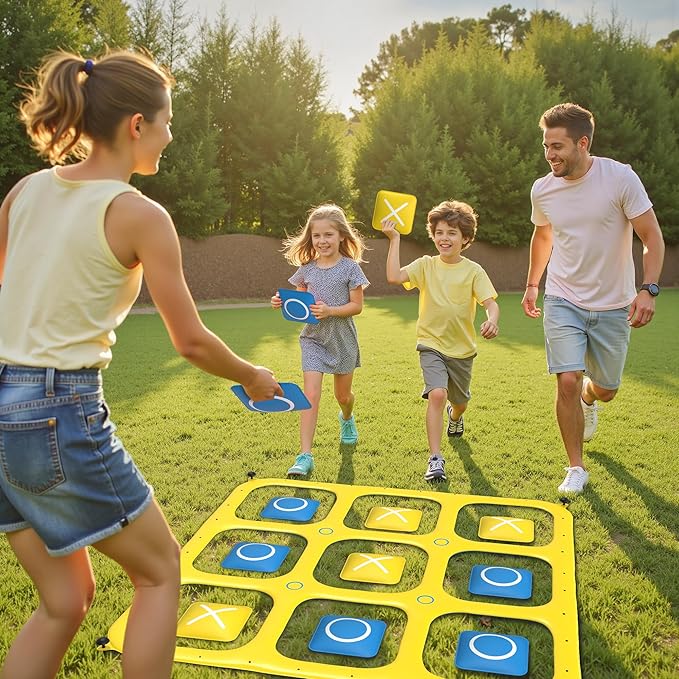 JOSEN Sprinkler for Kids, 60" x 60" Outdoor Water Play Splash Pad with Tic Tac Toe Game for Kids & Adults - Summer Backyard Fun, Giant Sprinkler Water Toy for Family Parties - Yellow