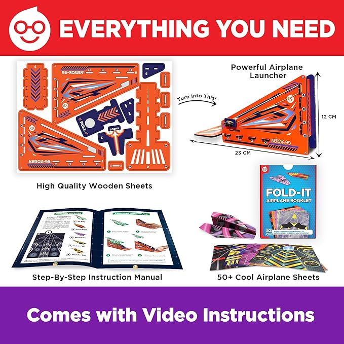 Doctor Jupiter Paper Airplane Book Kit for Kids Ages 6+ | Birthday Gift Ideas for 6-7-8-9-10-11-12 Year Old Boys & Girls | Learning & Educational STEM Toy with 50 Paper Airplanes and Launcher