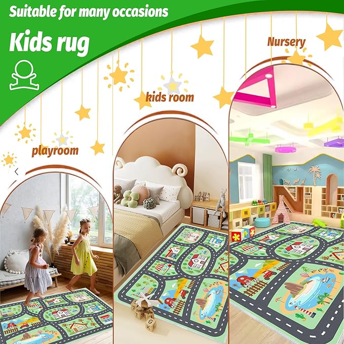 Kids Rug Car Rugs Playmat Carpet for Play Toy Cars for Playroom Classroom Kids Room, Educational Area Rugs Non-Slip Road Traffic Floor Rug Mats, Ideal Gift for Nursery Children Boy Girl 2.6x3.9ft