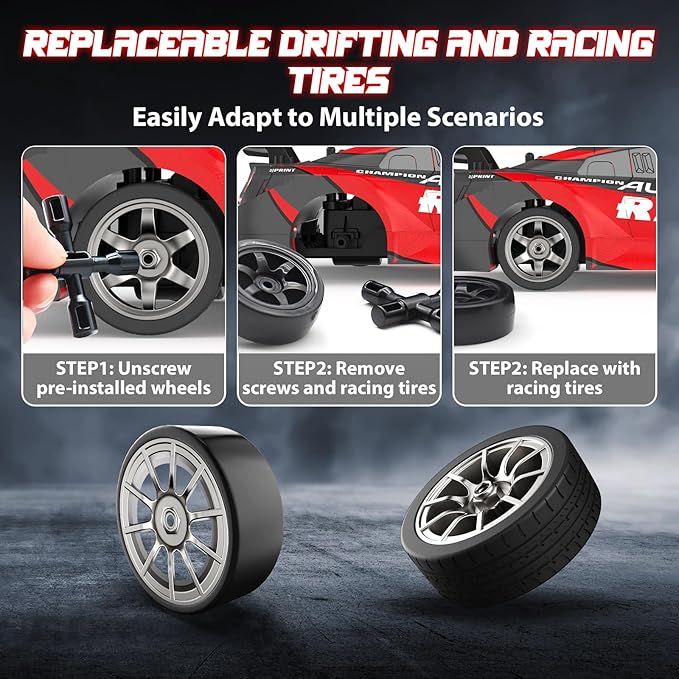 RC Drift Car 1:16, 2.4GHz 4WD Drifting RC Cars 30+KM/H High Speed Remote Control Car with LED Lights Two Batteries and Drift Tires, Race car for Adults Boys Kids, Red