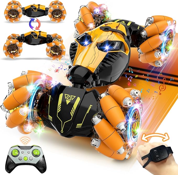 Remote Control Stunt Car Toys: Christmas Birthday Gifts for Boys Toys Ages 6-12 - 2.4Ghz Gesture Sensing Remote Control Cars with Light and Music Spray - 8WD Drift 360° Rotating RC Car for 7-14