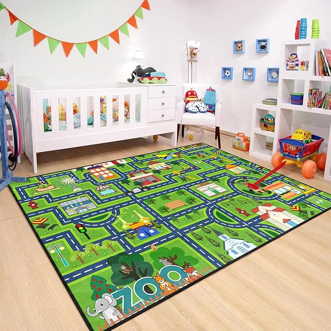 Kids Carpet City Play Mat - Cars Rugs for Boys Room Road Rug for Kids Car Track Rug for Bedroom Car Mat for Kids Toy Cars, 5x7 Feet
