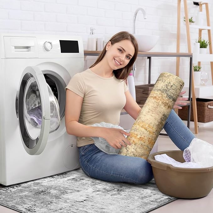 Ompaa Living Room Rug 5x7 Beige Area Rug Machine Washable Boho Rug Non Slip Abstract Vintage Indoor Large Rugs for Bedroom, Classroom, College Dorm, Farmhouse, Dining Room, Kids Playroom