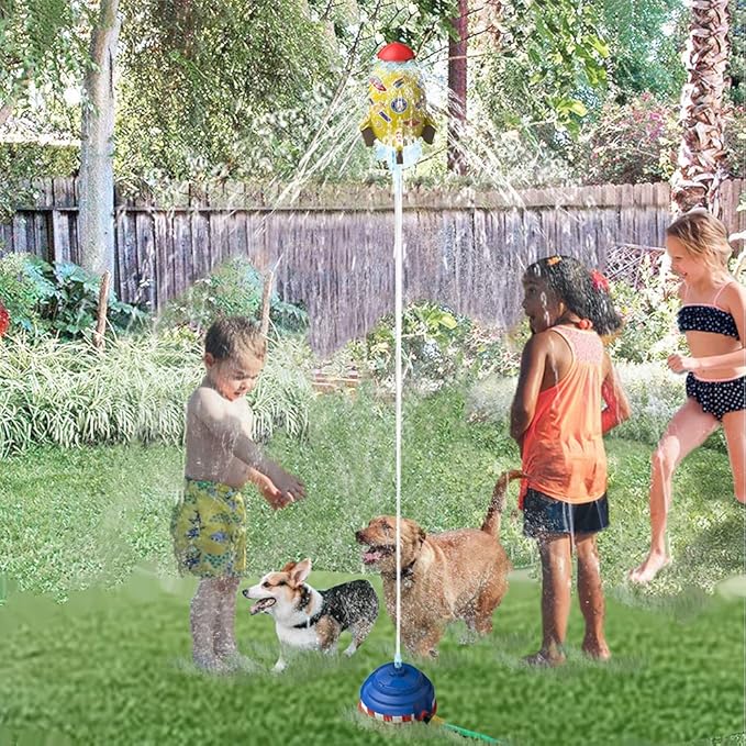 Rocket Sprinklers Kids Toys Outdoor Water Play for Kids 3 Years and Up (Yellow)