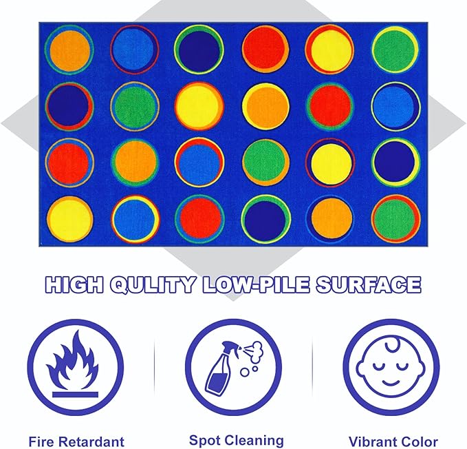 LIVEBOX Sitting Spots Kids Classroom Rug, Washable School Learning Area Rugs, Colorful Preschool Kids Classroom Carpet Non-Slip Playroom Mat for Daycare Learning, 13'x7'5"(Seats-24)