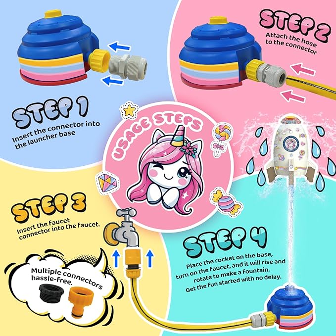 Outdoor Water Sprinkler Toys for Kids, Summer Water Rocket Sprinkler Launch Toys for Kids, Ideal Holiday Backyard Lawn Game Water Toy Birthday Gift for Boys Girls 3 Years and Up (Gray)